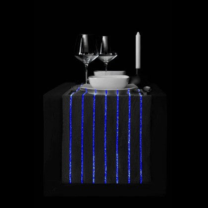 TABLE RUNNER (LUMINOUS FIBER OPTIC FABRIC) - BLACK STRIPED