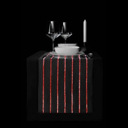 TABLE RUNNER (LUMINOUS FIBER OPTIC FABRIC) - BLACK STRIPED