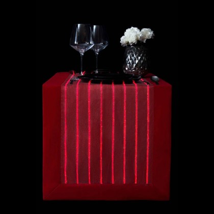 TABLE RUNNER (LUMINOUS FIBER OPTIC FABRIC) - RED STRIPED